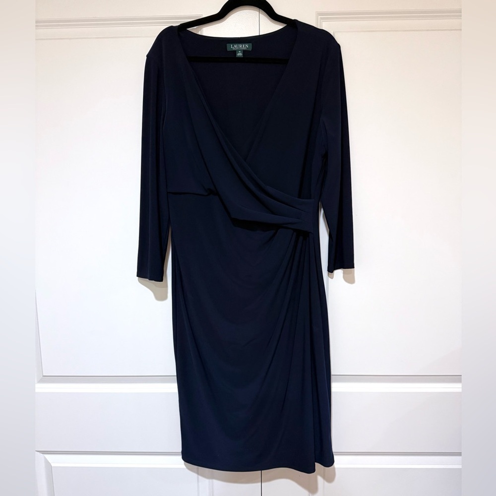 Dark Navy Blue Faux Wrap Dress sz 16